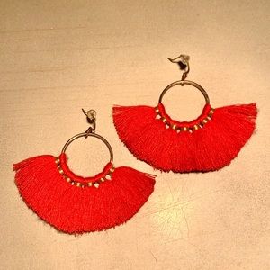 Francesca’s Red Tassel Gold Earrings